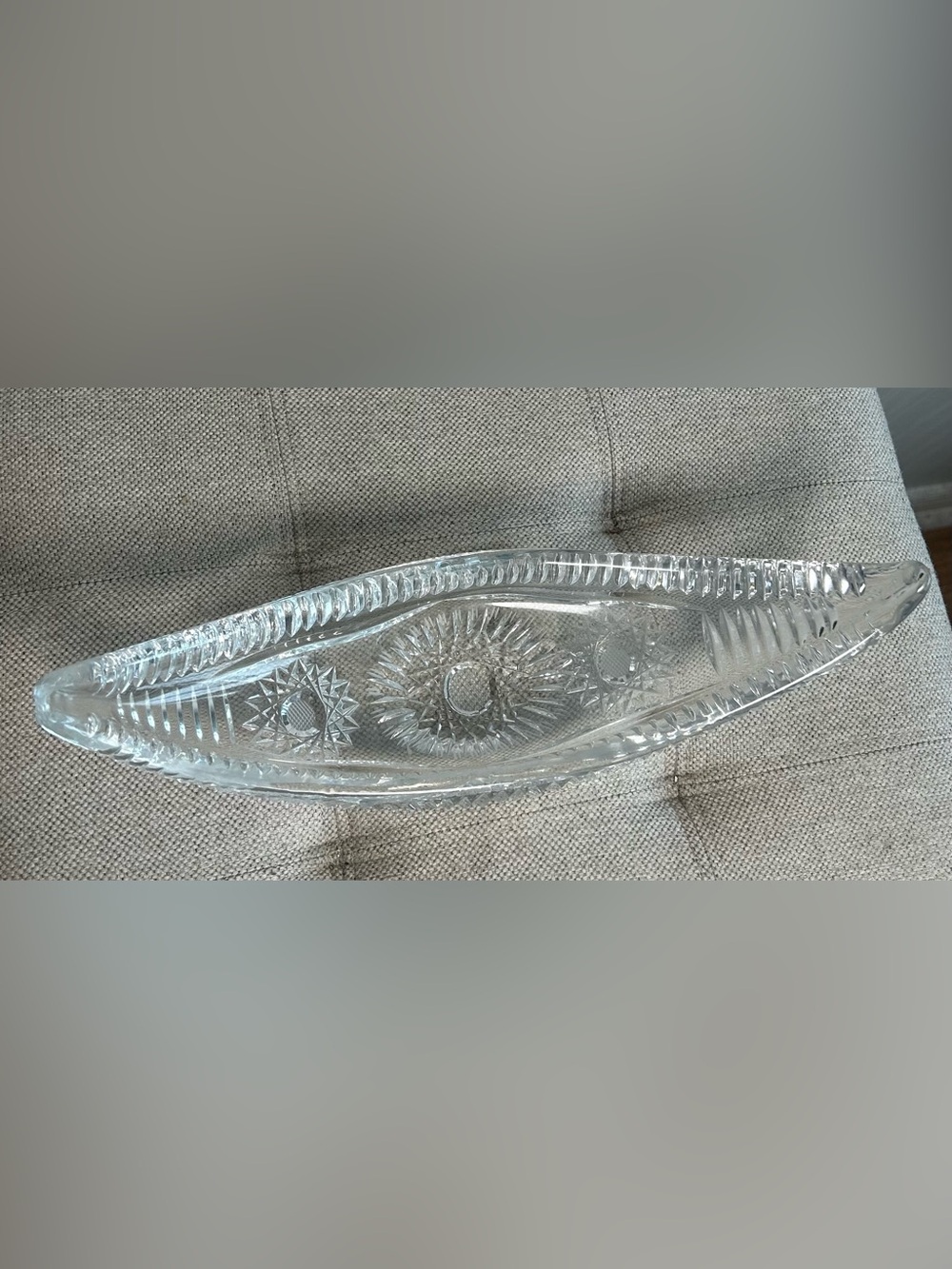 Anchor Hocking Star Of David Clear Pressed Glass Canoe-Shaped Relish Dish VTG